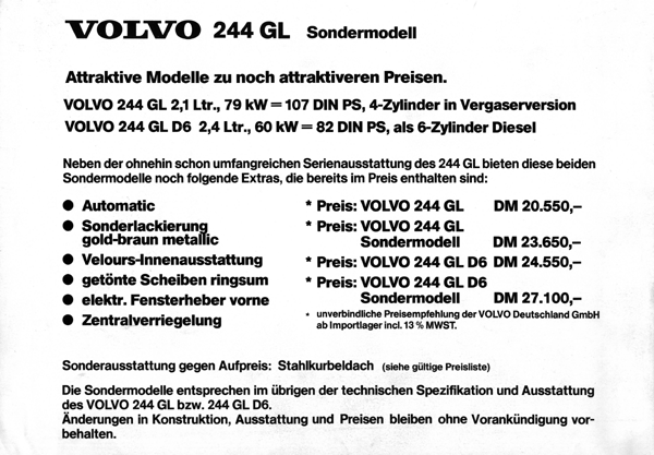 Volvo Sonderserie 244 GL Limitierte Stückzahl